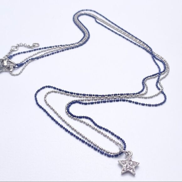 American Eagle Layered Long rhinestones Star necklace blue silver dainty blue‎ - Picture 2 of 6